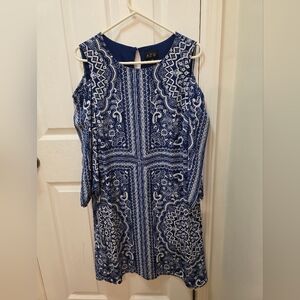 AUW Blue and White Patterned Mini Dress